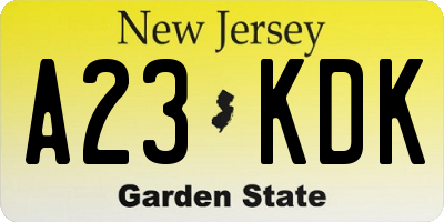 NJ license plate A23KDK