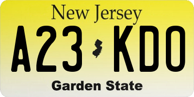 NJ license plate A23KDO