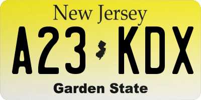 NJ license plate A23KDX