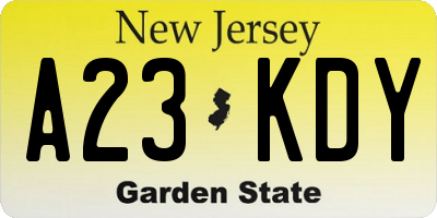 NJ license plate A23KDY
