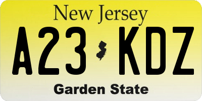 NJ license plate A23KDZ