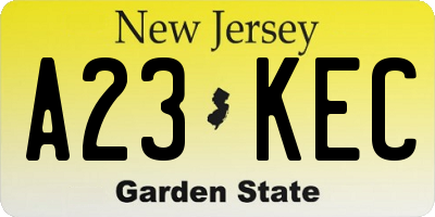 NJ license plate A23KEC
