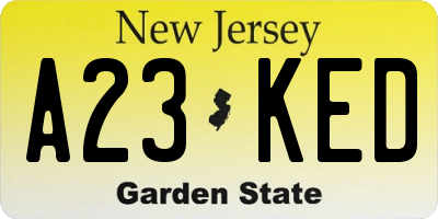 NJ license plate A23KED