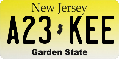 NJ license plate A23KEE