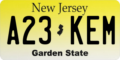 NJ license plate A23KEM