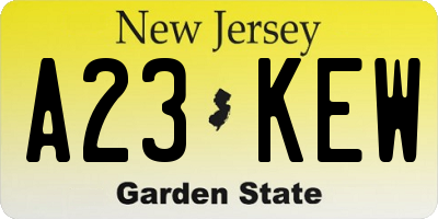 NJ license plate A23KEW