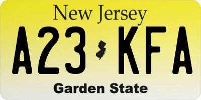 NJ license plate A23KFA