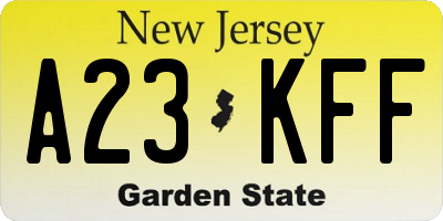 NJ license plate A23KFF