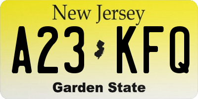 NJ license plate A23KFQ
