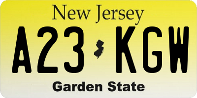 NJ license plate A23KGW