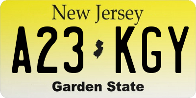 NJ license plate A23KGY
