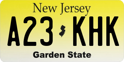 NJ license plate A23KHK