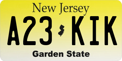 NJ license plate A23KIK