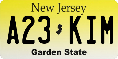 NJ license plate A23KIM