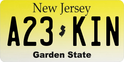 NJ license plate A23KIN
