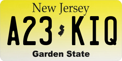NJ license plate A23KIQ