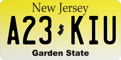 NJ license plate A23KIU