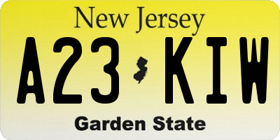 NJ license plate A23KIW