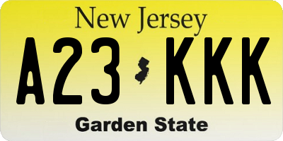 NJ license plate A23KKK