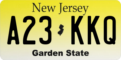 NJ license plate A23KKQ