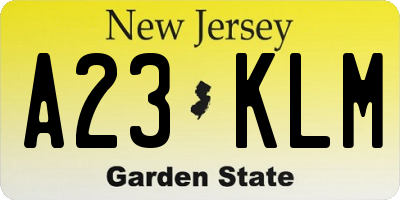 NJ license plate A23KLM