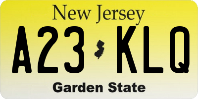 NJ license plate A23KLQ
