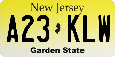 NJ license plate A23KLW