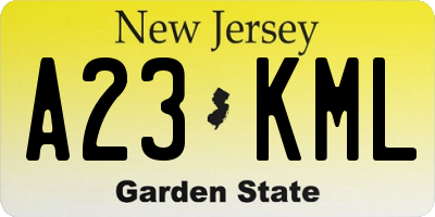 NJ license plate A23KML