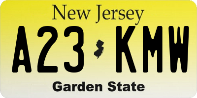 NJ license plate A23KMW