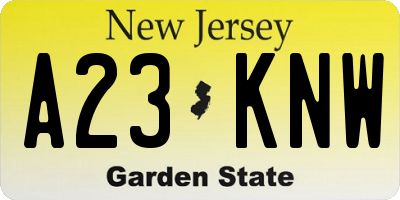NJ license plate A23KNW
