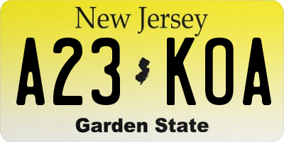 NJ license plate A23KOA