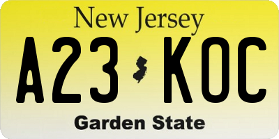 NJ license plate A23KOC