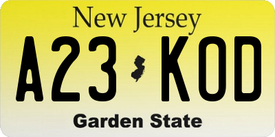 NJ license plate A23KOD