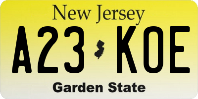NJ license plate A23KOE