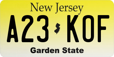 NJ license plate A23KOF