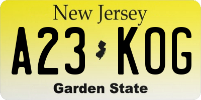 NJ license plate A23KOG