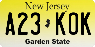 NJ license plate A23KOK