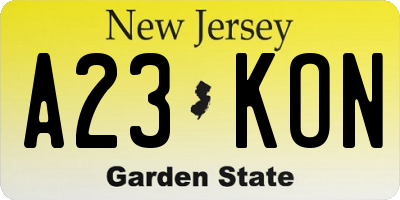 NJ license plate A23KON