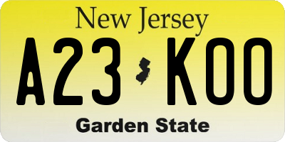NJ license plate A23KOO