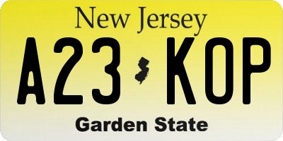 NJ license plate A23KOP