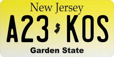NJ license plate A23KOS