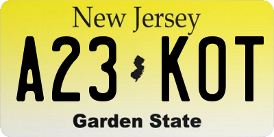 NJ license plate A23KOT