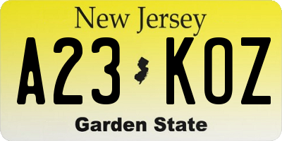 NJ license plate A23KOZ