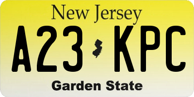 NJ license plate A23KPC