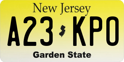 NJ license plate A23KPO