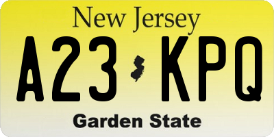 NJ license plate A23KPQ