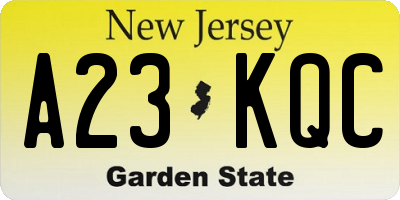 NJ license plate A23KQC