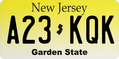 NJ license plate A23KQK