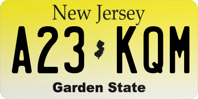 NJ license plate A23KQM