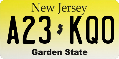NJ license plate A23KQO